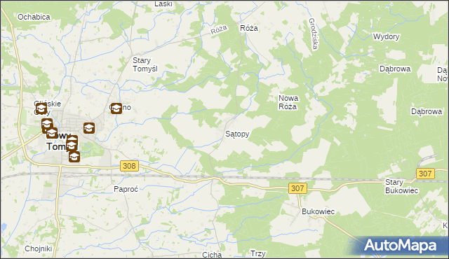 mapa Sątopy gmina Nowy Tomyśl, Sątopy gmina Nowy Tomyśl na mapie Targeo