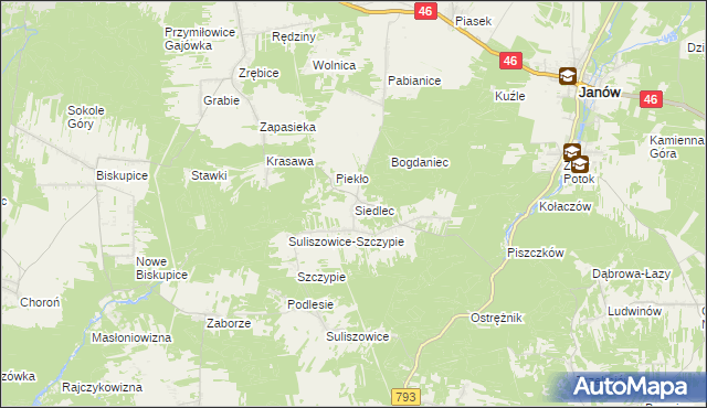 mapa Siedlec gmina Janów, Siedlec gmina Janów na mapie Targeo