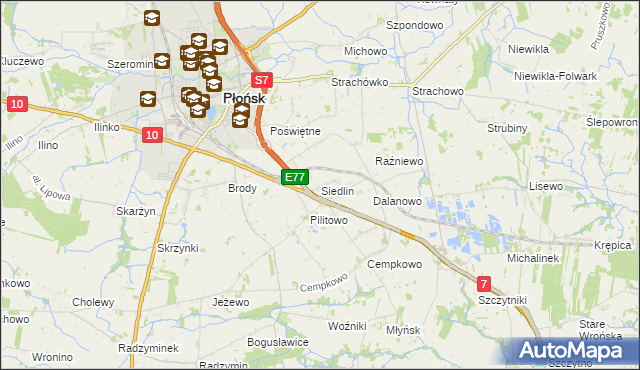 mapa Siedlin, Siedlin na mapie Targeo