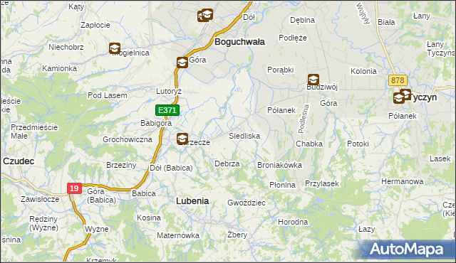 mapa Siedliska gmina Lubenia, Siedliska gmina Lubenia na mapie Targeo