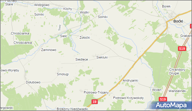 mapa Siekluki gmina Boćki, Siekluki gmina Boćki na mapie Targeo