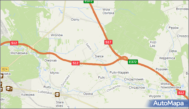 mapa Sielce gmina Końskowola, Sielce gmina Końskowola na mapie Targeo