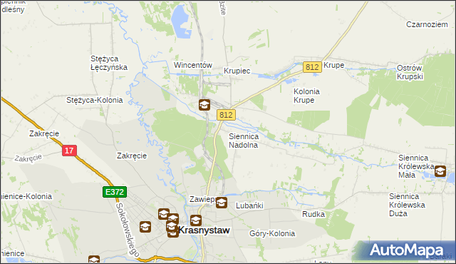 mapa Siennica Nadolna gmina Krasnystaw, Siennica Nadolna gmina Krasnystaw na mapie Targeo