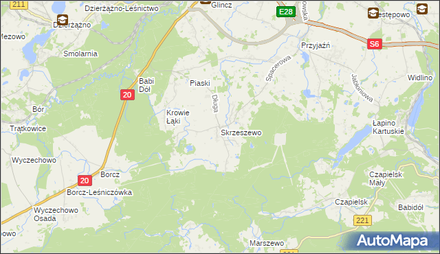 mapa Skrzeszewo gmina Żukowo, Skrzeszewo gmina Żukowo na mapie Targeo