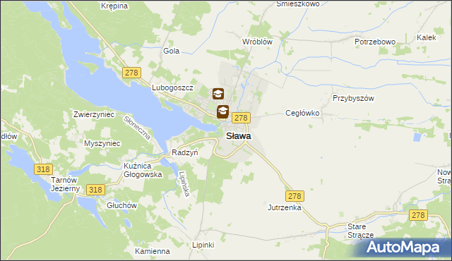 mapa Sława powiat wschowski, Sława powiat wschowski na mapie Targeo