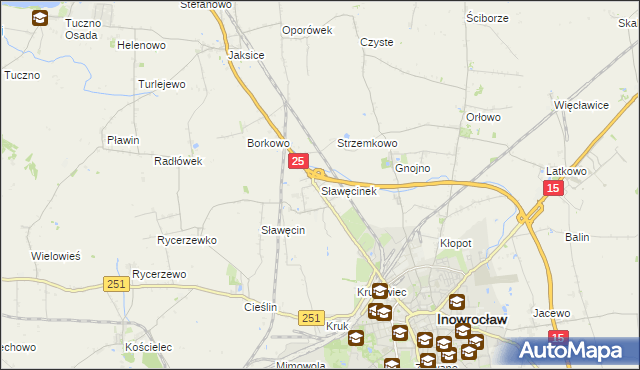 mapa Sławęcinek gmina Inowrocław, Sławęcinek gmina Inowrocław na mapie Targeo