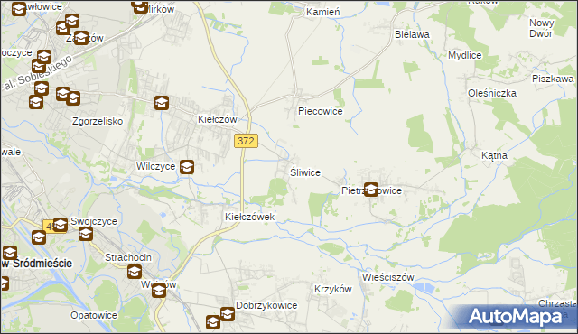 mapa Śliwice gmina Długołęka, Śliwice gmina Długołęka na mapie Targeo