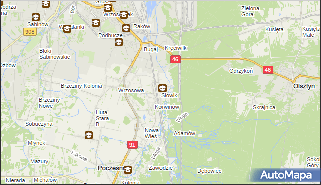 mapa Słowik gmina Poczesna, Słowik gmina Poczesna na mapie Targeo