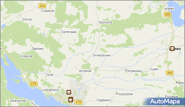 mapa Śmieszkowo gmina Sława, Śmieszkowo gmina Sława na mapie Targeo