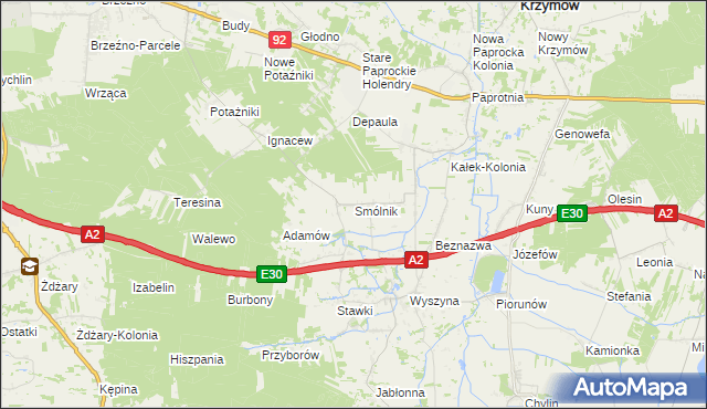 mapa Smólnik gmina Krzymów, Smólnik gmina Krzymów na mapie Targeo