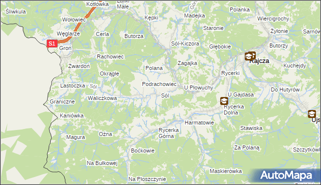 mapa Sól gmina Rajcza, Sól gmina Rajcza na mapie Targeo