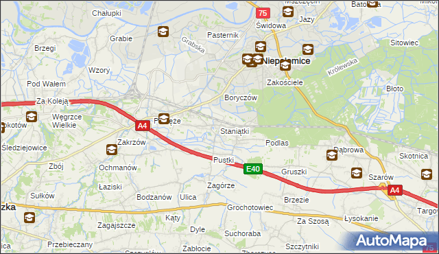 mapa Staniątki, Staniątki na mapie Targeo