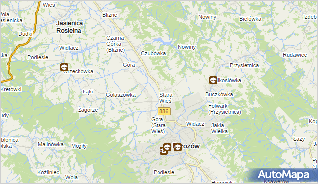 mapa Stara Wieś gmina Brzozów, Stara Wieś gmina Brzozów na mapie Targeo