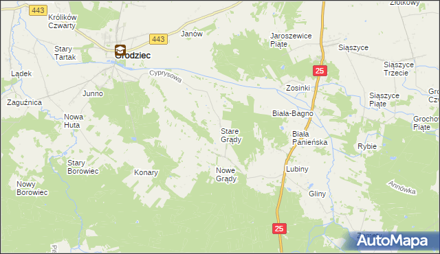 mapa Stare Grądy gmina Grodziec, Stare Grądy gmina Grodziec na mapie Targeo