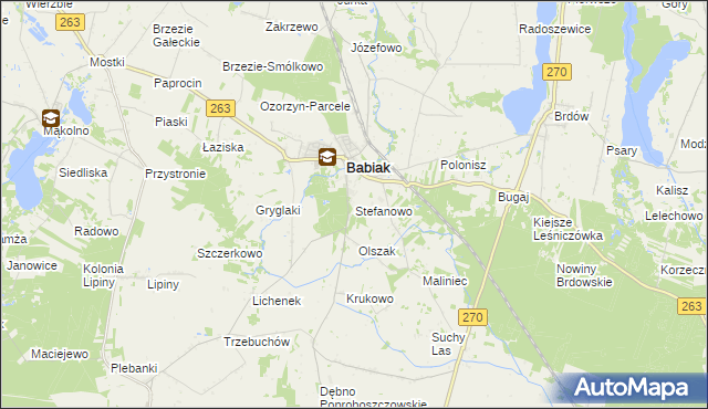 mapa Stefanowo gmina Babiak, Stefanowo gmina Babiak na mapie Targeo