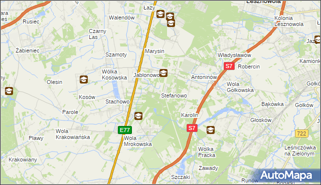 mapa Stefanowo gmina Lesznowola, Stefanowo gmina Lesznowola na mapie Targeo