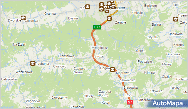 mapa Stróża gmina Pcim, Stróża gmina Pcim na mapie Targeo