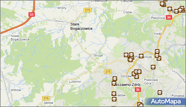 mapa Struga gmina Stare Bogaczowice, Struga gmina Stare Bogaczowice na mapie Targeo