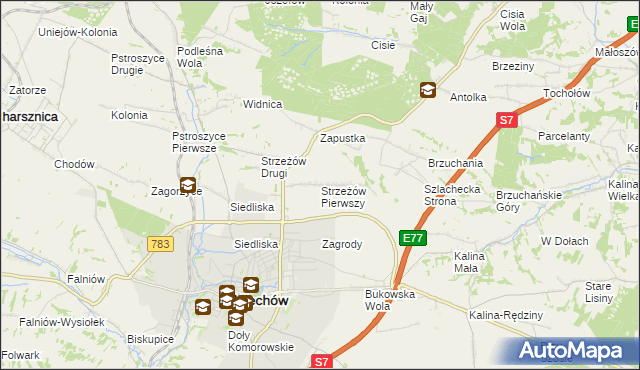 mapa Strzeżów Pierwszy, Strzeżów Pierwszy na mapie Targeo