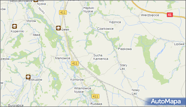 mapa Sucha Kamienica, Sucha Kamienica na mapie Targeo