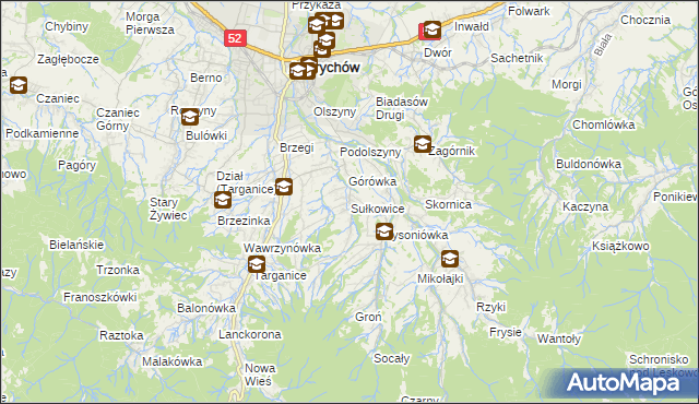 mapa Sułkowice gmina Andrychów, Sułkowice gmina Andrychów na mapie Targeo