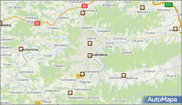 mapa Sułkowice powiat myślenicki, Sułkowice powiat myślenicki na mapie Targeo