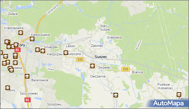 mapa Suszec powiat pszczyński, Suszec powiat pszczyński na mapie Targeo