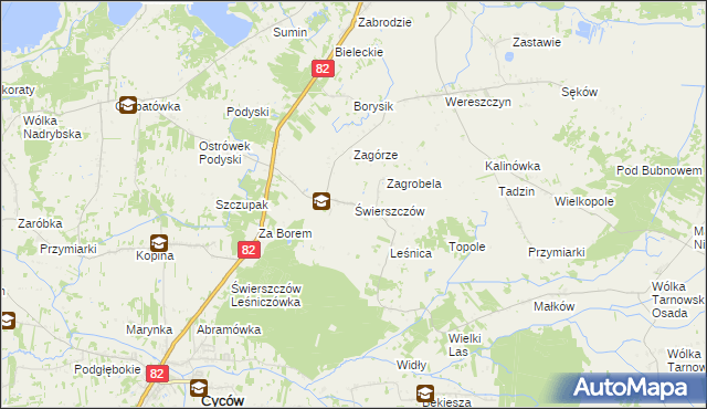 mapa Świerszczów gmina Cyców, Świerszczów gmina Cyców na mapie Targeo