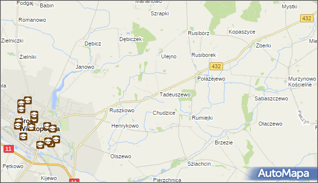 mapa Tadeuszewo, Tadeuszewo na mapie Targeo