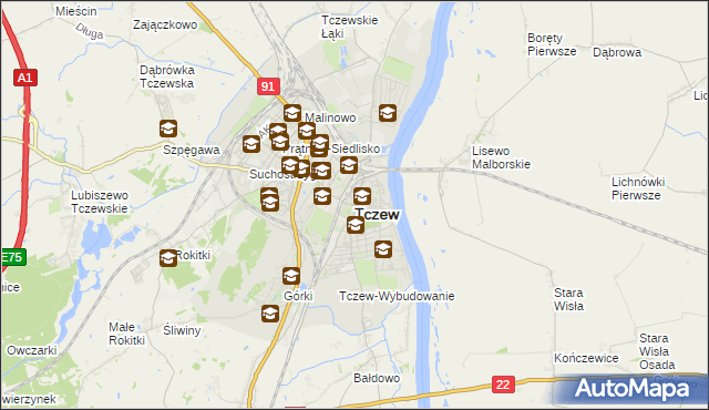 mapa Tczew, Tczew na mapie Targeo