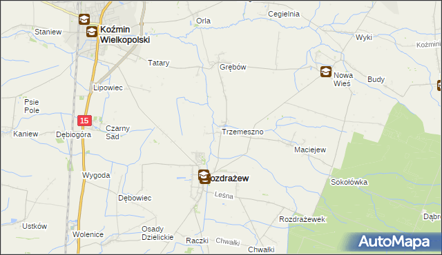 mapa Trzemeszno gmina Rozdrażew, Trzemeszno gmina Rozdrażew na mapie Targeo