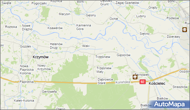 mapa Trzęśniew, Trzęśniew na mapie Targeo