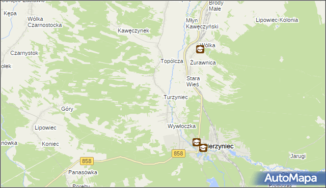 mapa Turzyniec gmina Zwierzyniec, Turzyniec gmina Zwierzyniec na mapie Targeo