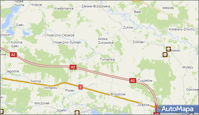 mapa Tymianka gmina Kotuń, Tymianka gmina Kotuń na mapie Targeo