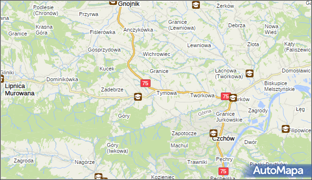 mapa Tymowa gmina Czchów, Tymowa gmina Czchów na mapie Targeo