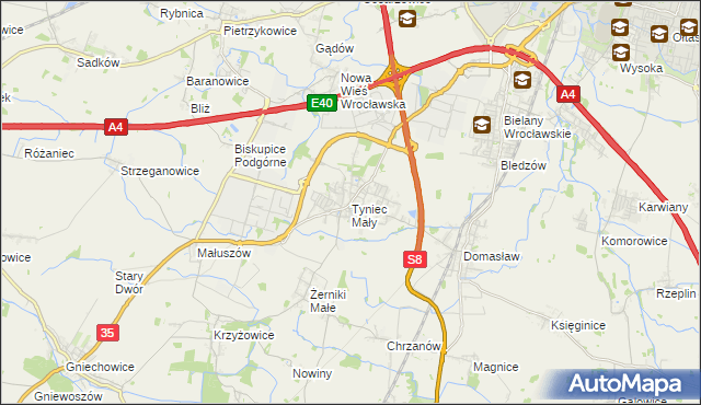 mapa Tyniec Mały, Tyniec Mały na mapie Targeo