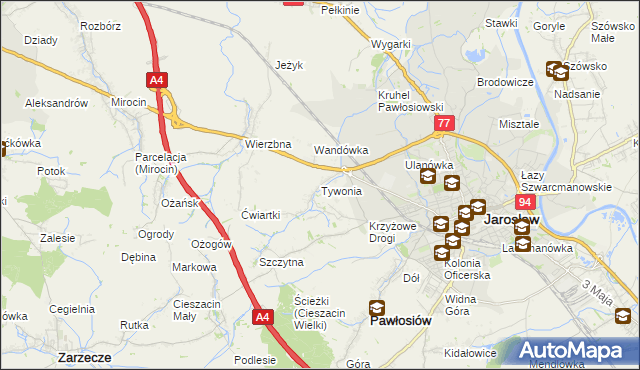 mapa Tywonia, Tywonia na mapie Targeo