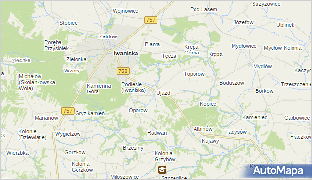 mapa Ujazd gmina Iwaniska, Ujazd gmina Iwaniska na mapie Targeo