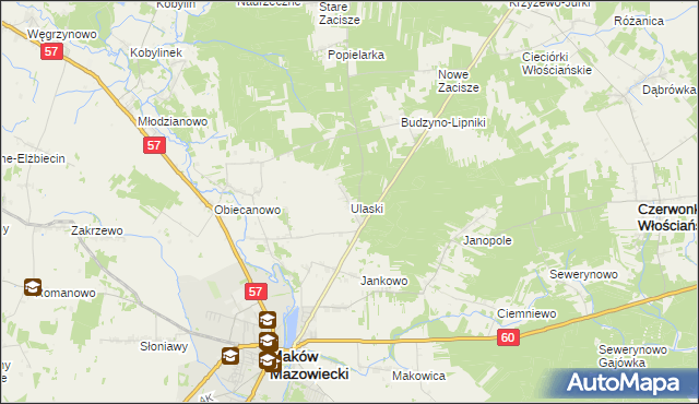 mapa Ulaski gmina Czerwonka, Ulaski gmina Czerwonka na mapie Targeo