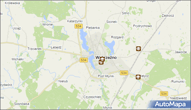 mapa Wąbrzeźno, Wąbrzeźno na mapie Targeo