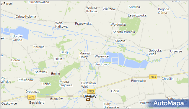 mapa Walewice gmina Bielawy, Walewice gmina Bielawy na mapie Targeo