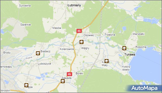 mapa Węgry gmina Turawa, Węgry gmina Turawa na mapie Targeo