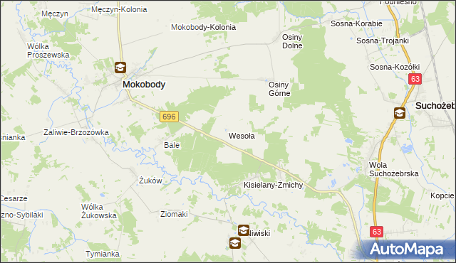 mapa Wesoła gmina Mokobody, Wesoła gmina Mokobody na mapie Targeo