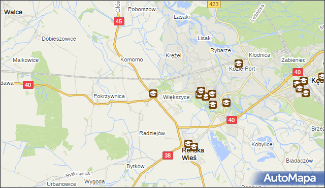 mapa Większyce, Większyce na mapie Targeo