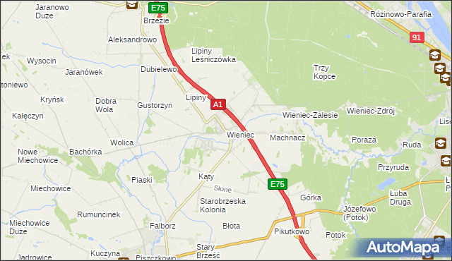 mapa Wieniec gmina Brześć Kujawski, Wieniec gmina Brześć Kujawski na mapie Targeo