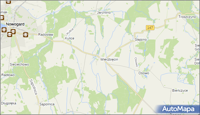 mapa Wierzbięcin gmina Nowogard, Wierzbięcin gmina Nowogard na mapie Targeo