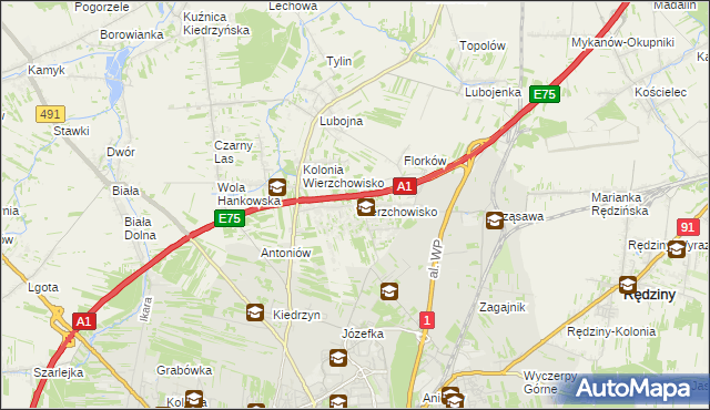 mapa Wierzchowisko gmina Mykanów, Wierzchowisko gmina Mykanów na mapie Targeo