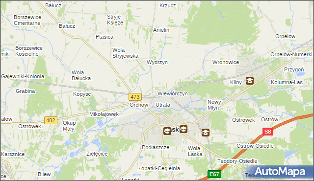 mapa Wiewiórczyn gmina Łask, Wiewiórczyn gmina Łask na mapie Targeo