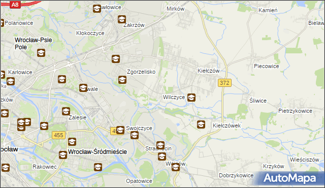 mapa Wilczyce gmina Długołęka, Wilczyce gmina Długołęka na mapie Targeo