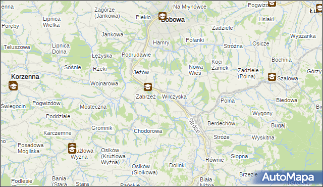 mapa Wilczyska gmina Bobowa, Wilczyska gmina Bobowa na mapie Targeo